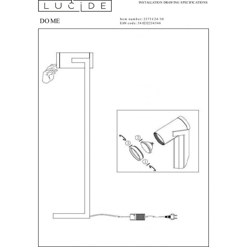 Minimalistyczna lampa podłogowa regulowana Dome czarna marki Lucide
