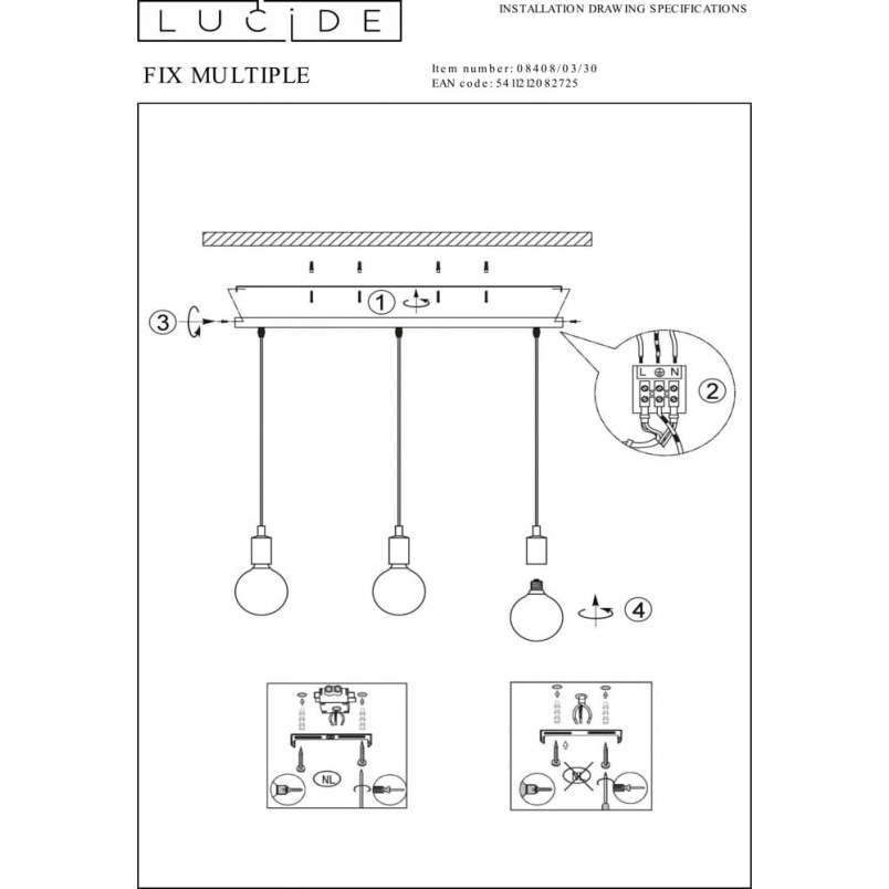 Lampa wisząca potrójna Fix Multiple III Czarna marki Lucide