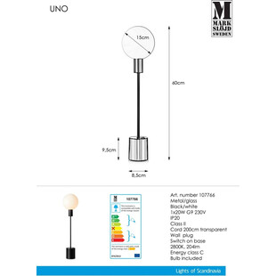 Lampa stołowa szklana kula Uno Czarny/Biały marki Markslojd