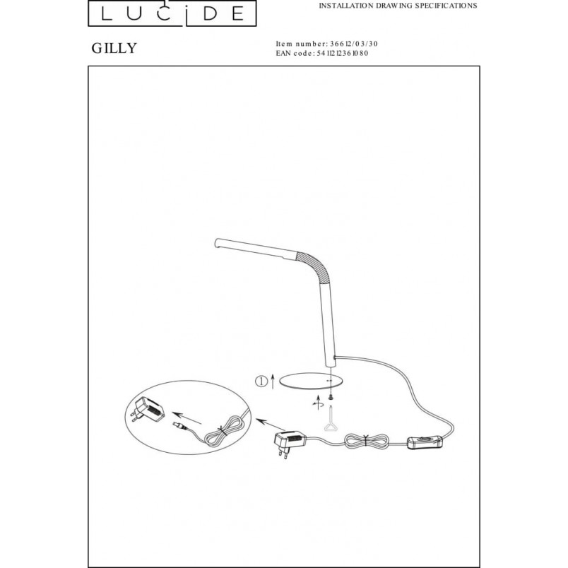 Lampa biurkowa regulowana Gilli LED czarna marki Lucide