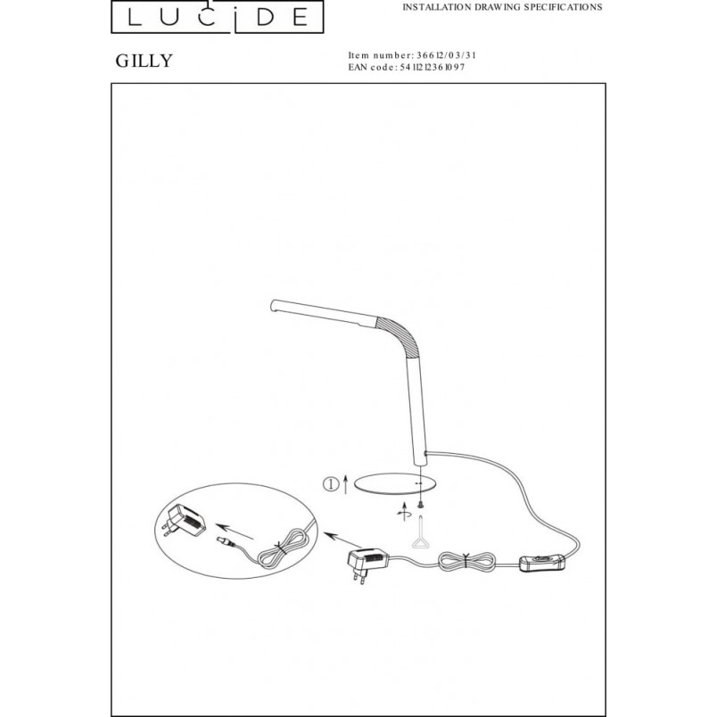 Lampa biurkowa regulowana Gilli LED biała marki Lucide