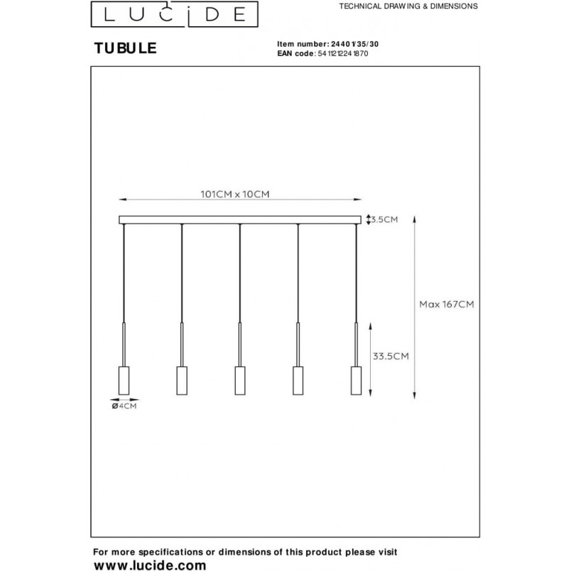 Lampa podłużna wiszące tuby Tubule 101 LED czarna marki Lucide