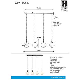 Lampa wisząca szklane kule Quattro 90 Czarny/Biały marki Markslojd