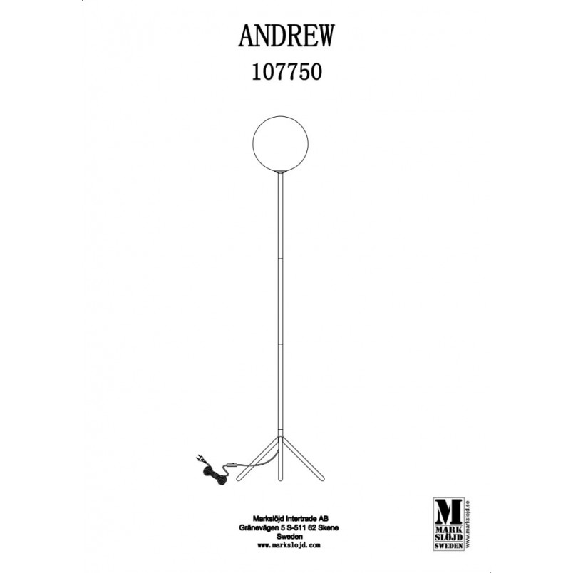 Lampa podłogowa szklana kula Andrew Czarny/Przeźroczysty marki Markslojd