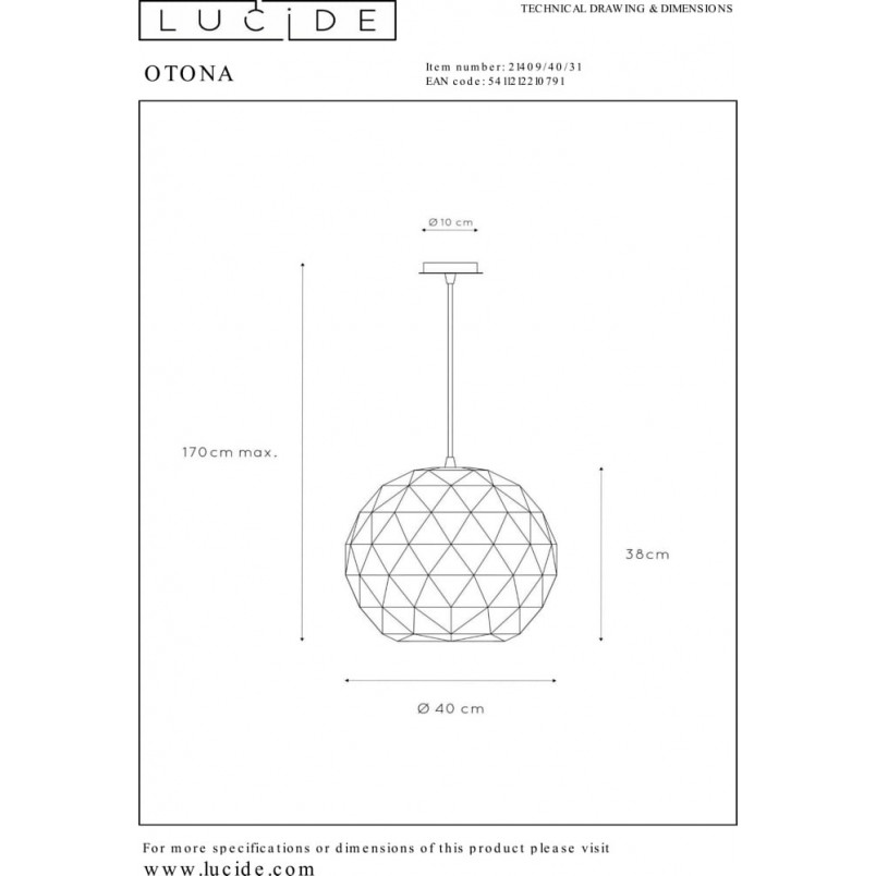 Lampa wisząca kula geometryczna Otona 40 Biała marki Lucide