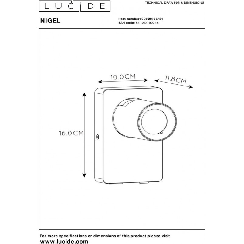 Kinkier regulowany z USB i włącznikiem Nigel LED biały marki Lucide