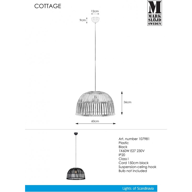 Lampa wisząca druciana Cottage 60 Czarna marki Markslojd