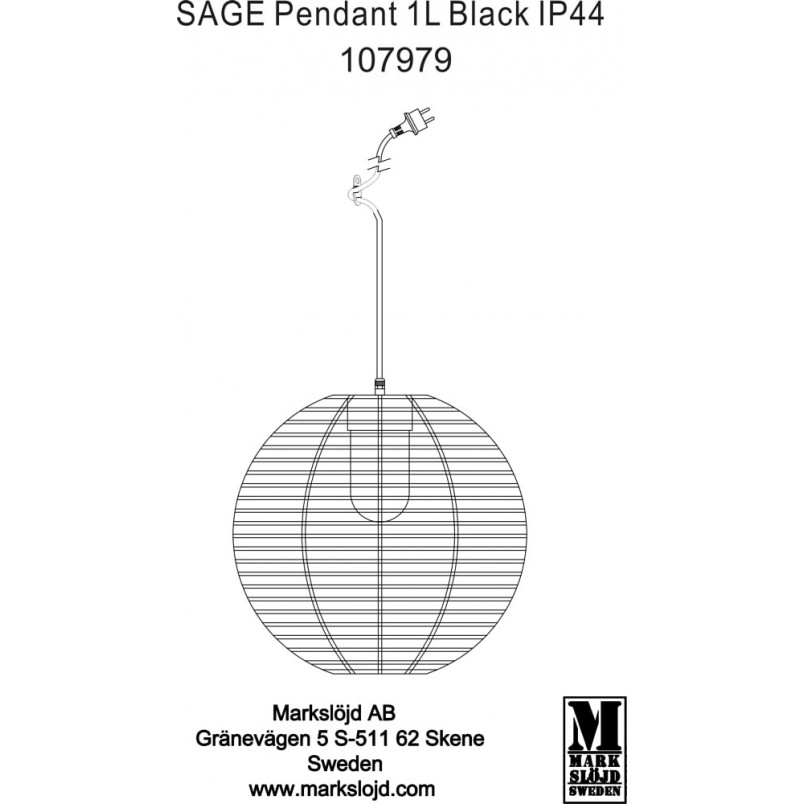 Lampa ogrodowa wisząca kula Sage 50 Czarna marki Markslojd