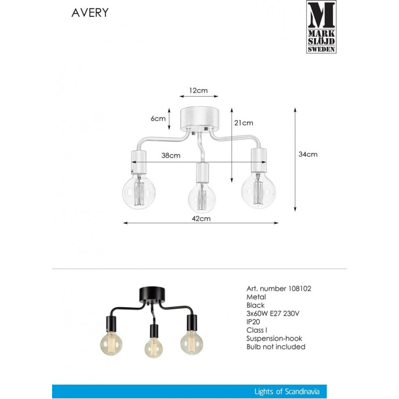 Lampa sufitowa regulowana potrójna Avery 38 czarna marki Markslojd