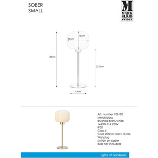 Lampa stołowa szklana Sober 15 biało-mosiężna marki Markslojd