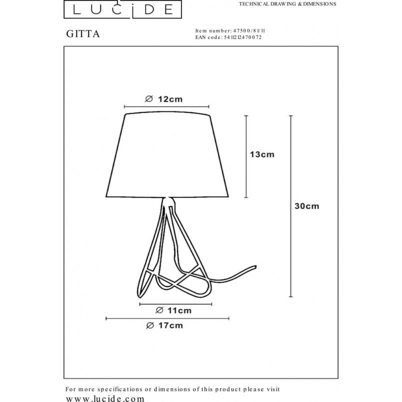 Lampa stołowa trójnóg z abażurem Gitta Chrom/Czarna marki Lucide