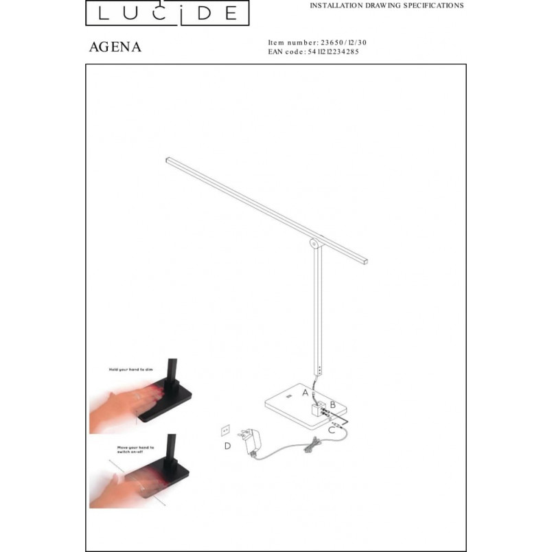 Lampa biurkowa minimalistyczna Agena LED czarna marki Lucide