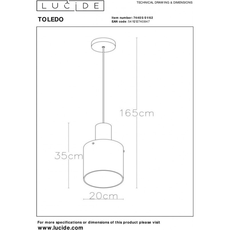 Lampa szklana wisząca Toledo 20 Bursztyn/Miedź marki Lucide