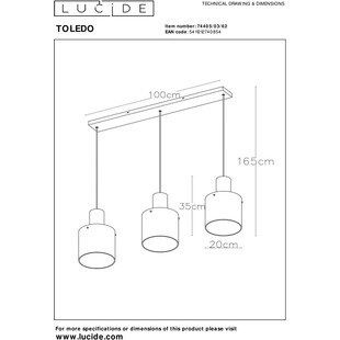 Lampa wisząca szklana potrójna Toledo III S Bursztyn/Miedź Lucide