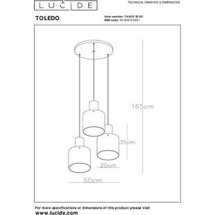 Lampa wisząca szklana potrójna Toledo III Round Bursztyn/Miedź Lucide