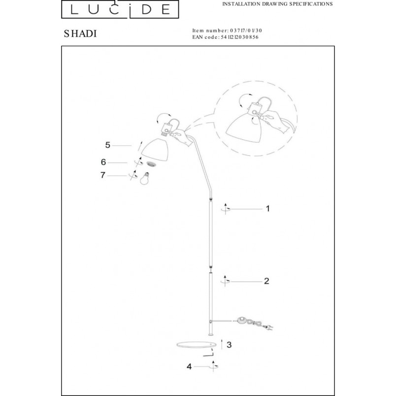Lampa podłogowa industrialna Shadi Czarna marki Lucide