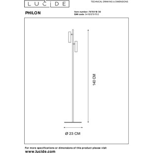 Lampa podłogowa podwójna PHILON Led Czarna marki Lucide