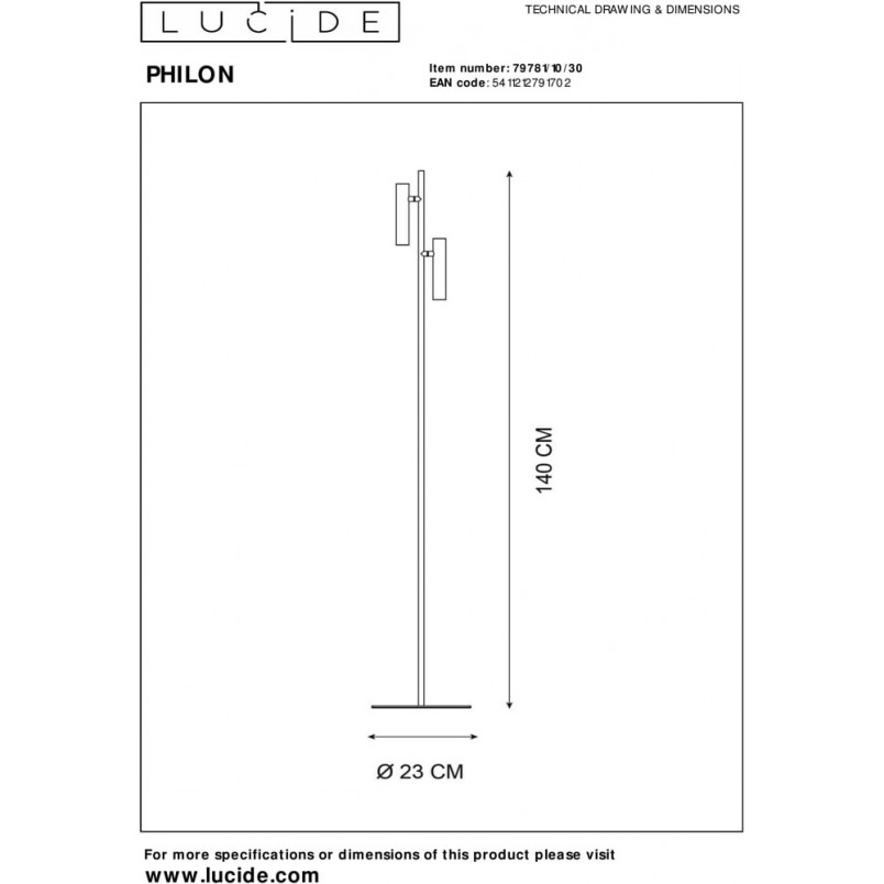 Lampa podłogowa podwójna PHILON Led Czarna marki Lucide