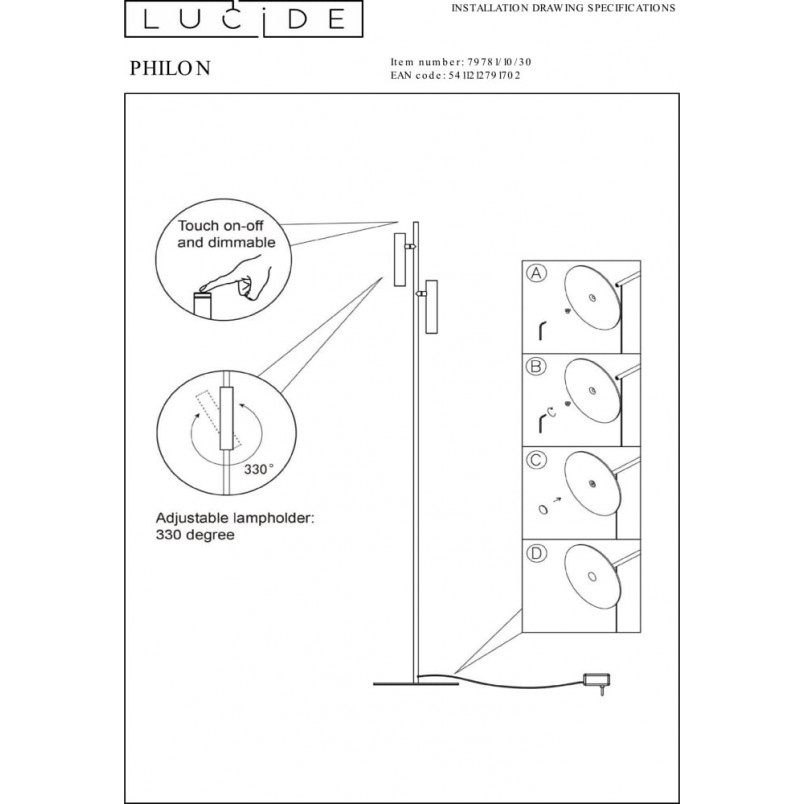 Lampa podłogowa podwójna PHILON Led Czarna marki Lucide