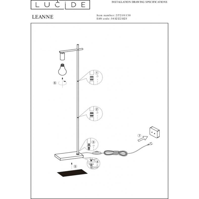 Lampa podłogowa industrialna Leanne Czarna marki Lucide