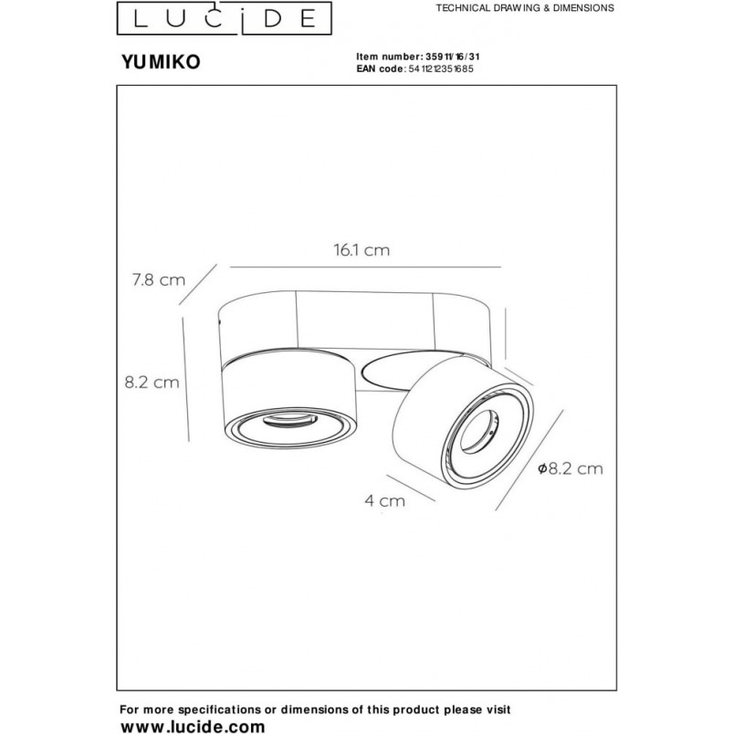 Plafon podwójny minimalistyczny Yumiko II LED Biały marki Lucide