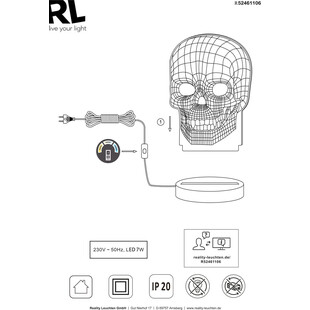 Lampa stołowa "czaszka" Skull Chrom marki Reality