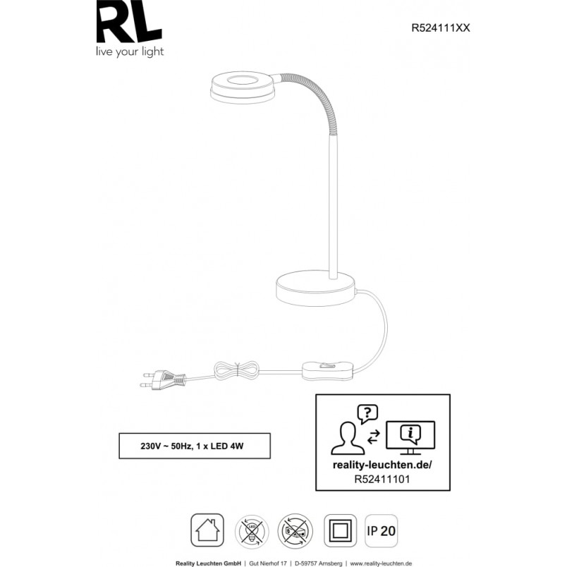 Lampa biurkowa Rennes LED Chrom marki Reality