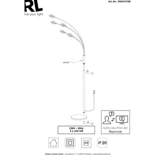 Lampa podłogowa nowoczesna 5 punktowa Rennes LED Chrom marki Reality