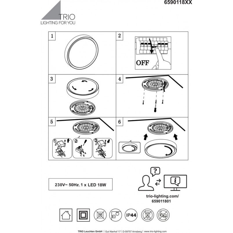 Plafon łazienkowy Clarimo 33cm LED srebrny Trio