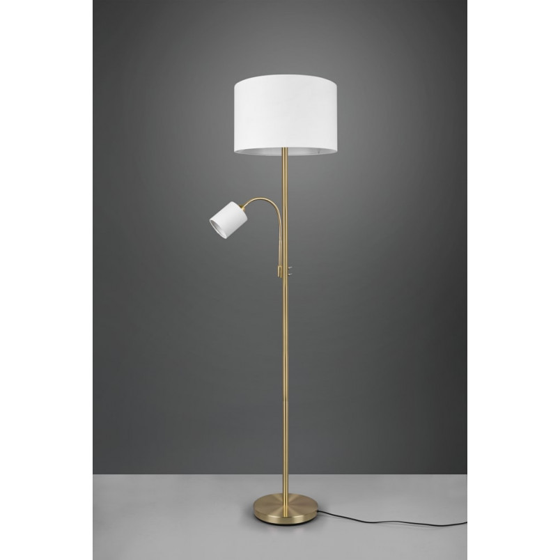Lampa podłogowa z abażurem i lampką do czytania Hotel kremowy / mosiądz Trio