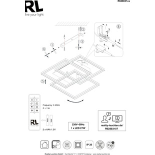 Plafon kwadratowy z pilotem i ściemniaczem Mobile LED 39cm czarny Reality