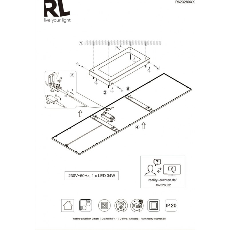Plafon podłużny Alpha LED 80cm czarny Reality