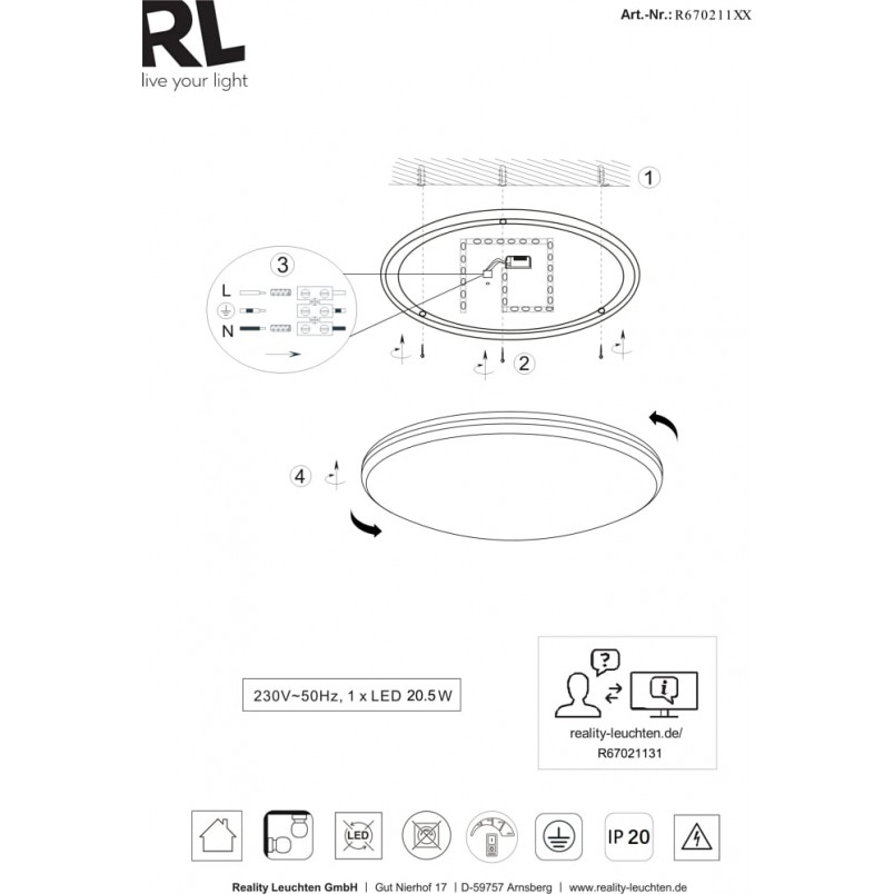 Plafon minimalistyczny Limbus LED 34cm biały Reality