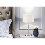 Lampa stołowa nocna z abażurem Hotel Biały/Nikiel Mat marki Trio