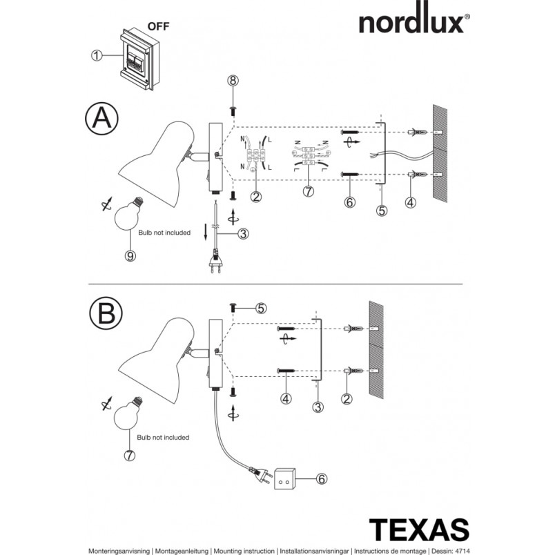 Kinkiet loft z włącznikiem Texas czarny marki Nordlux