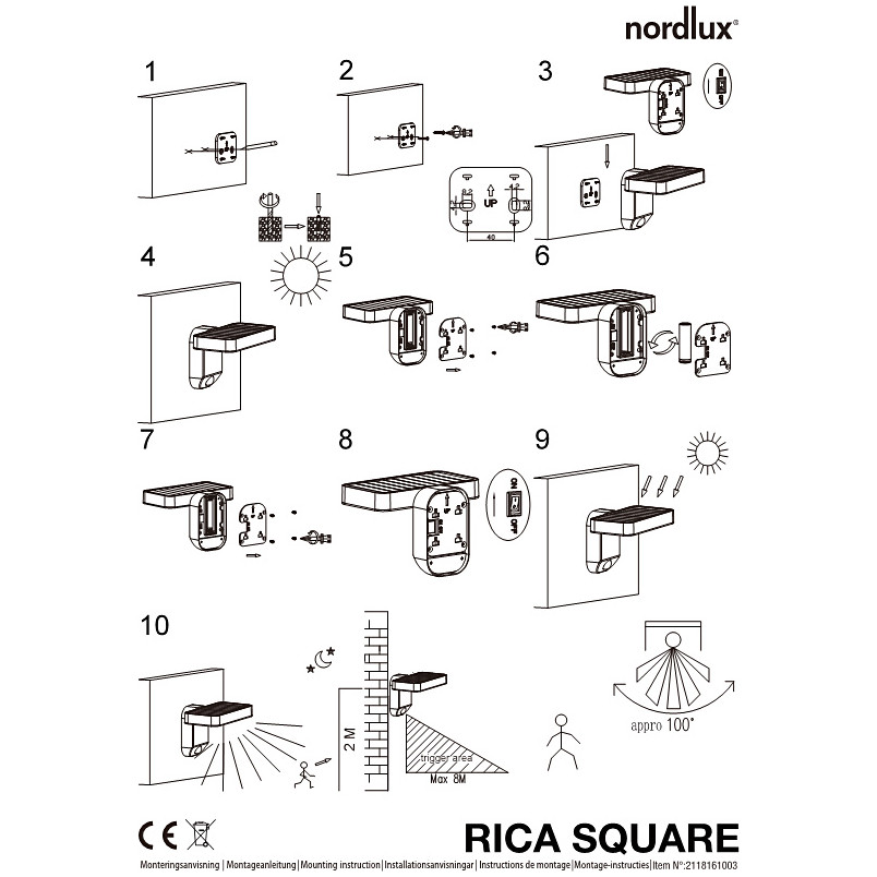 Kinkiet solarny z czujnikiem ruchu Rica Square czarny marki Nordlux