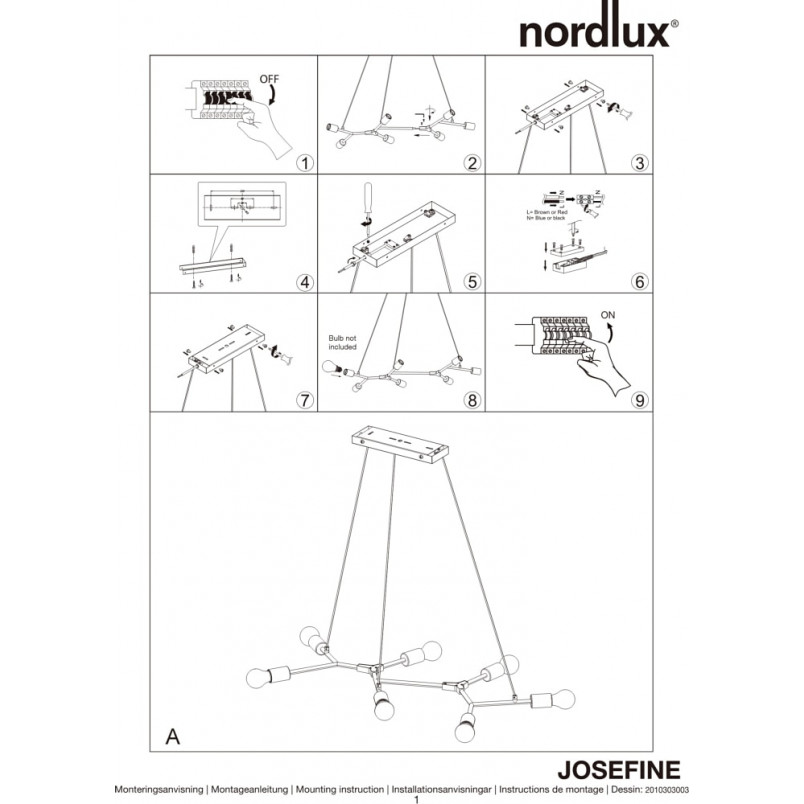 Lampa wisząca loft 7 żarówek Josefine czarna marki Nordlux