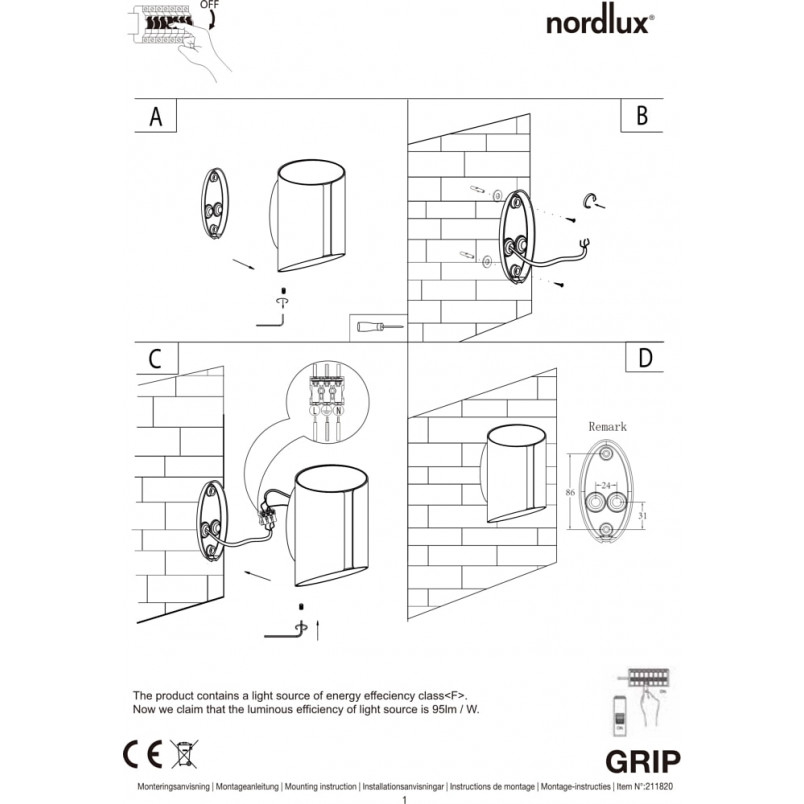 Kinkiet elewacyjny nowoczesny Grip LED czarny marki Nordlux