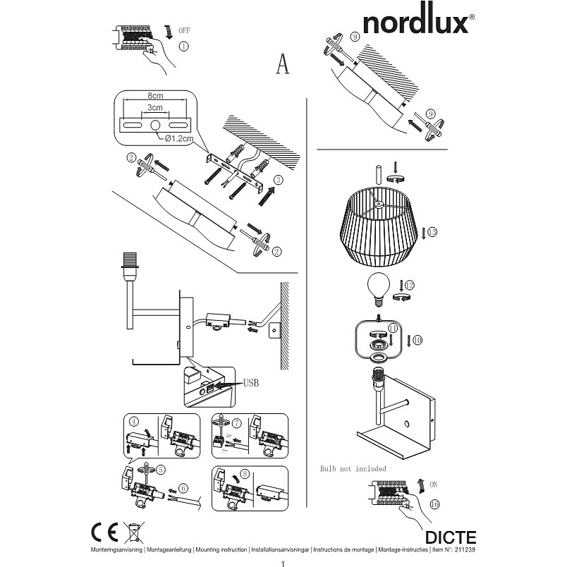 Kinkiet z abażurem i półką Dicte beżowy marki Nordlux