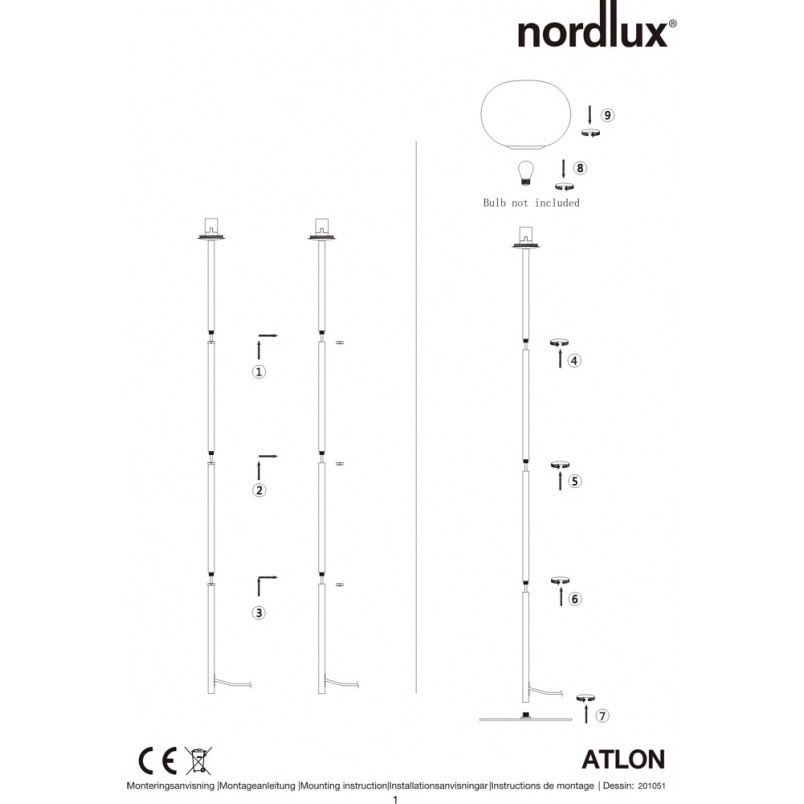 Lampa podłogowa szklana kula Alton biały opal/mosiądz marki Nordlux