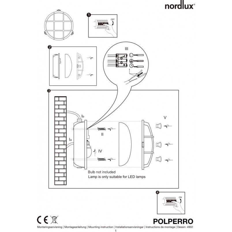 Kinkiet zewnętrzny okrągły Polperro Mosiężny marki Nordlux
