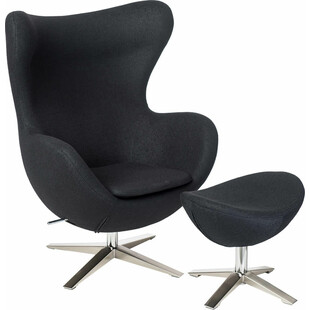 Fotel obrotowy z podnóżkiem Jajo szeroki wełna czarna marki D2.Design