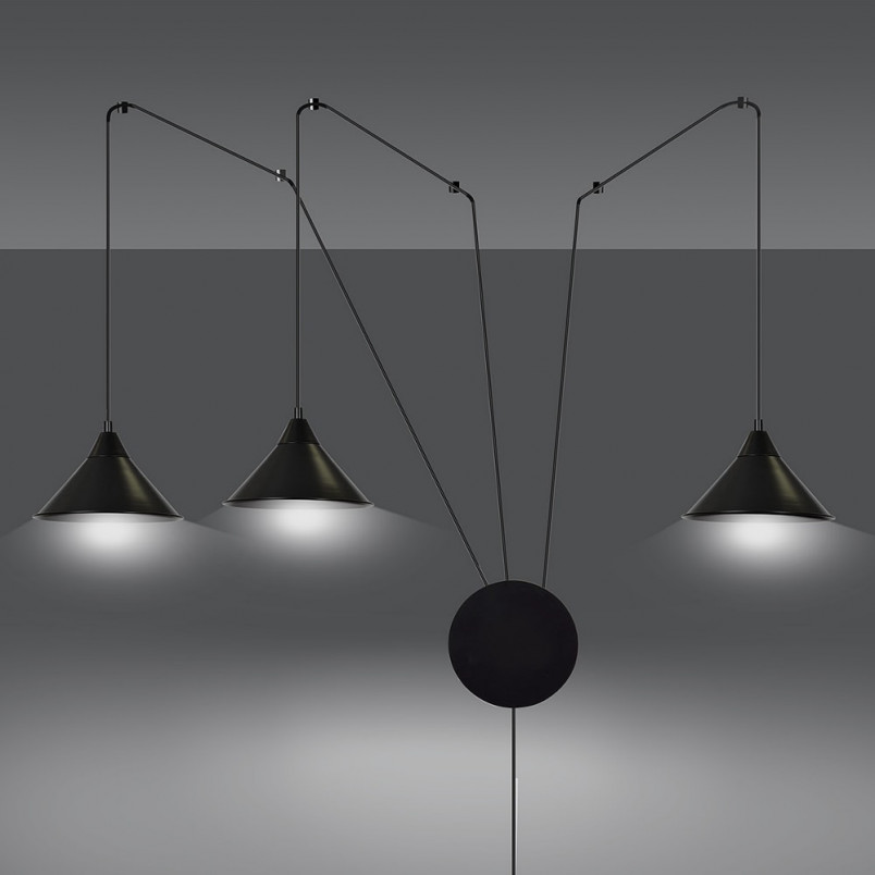 Lampa wisząca potrójna na wysięgniku Abramo III czarna marki Emibig