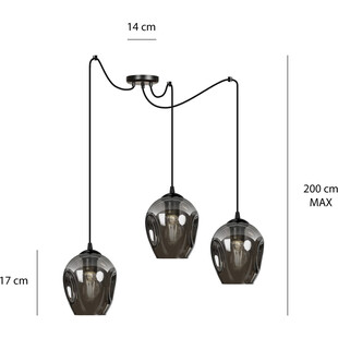 Lampa wisząca szklana potrójna "pająk" Level III czarno-grafitowa marki Emibig