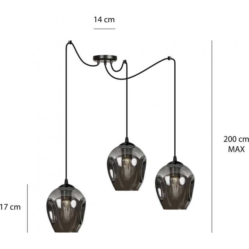 Lampa wisząca szklana potrójna "pająk" Level III czarno-miodowa marki Emibig