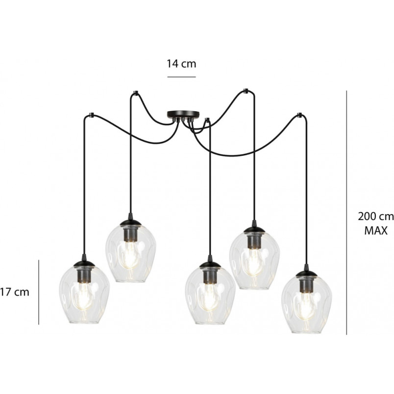 Lampa wisząca szklana "pająk" Level V czarno-przezroczysta marki Emibig