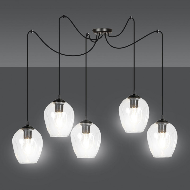 Lampa wisząca szklana "pająk" Level V czarno-przezroczysta marki Emibig