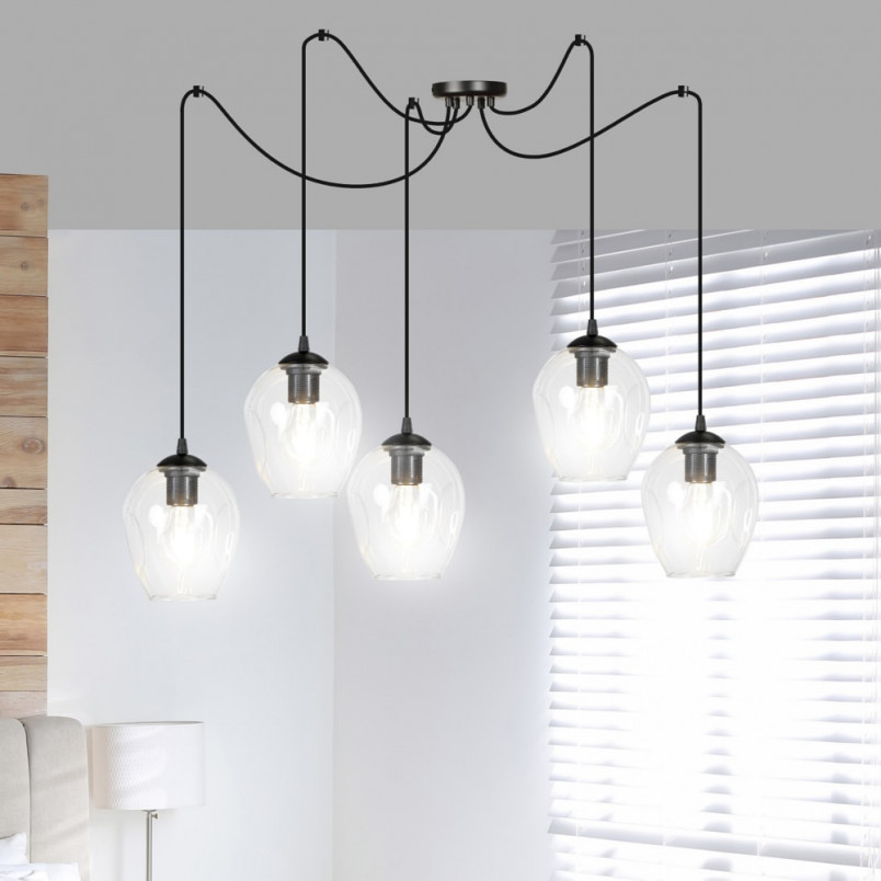 Lampa wisząca szklana "pająk" Level V czarno-przezroczysta marki Emibig