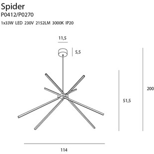Lampa wisząca nowoczesna Spider LED 114cm czarna MaxLight