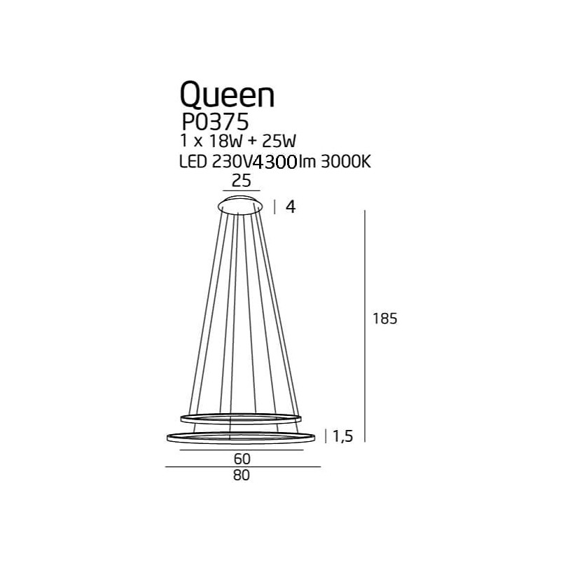 Lampa wiszące okręgi ściemniana Queen II LED 80cm chrom MaxLight